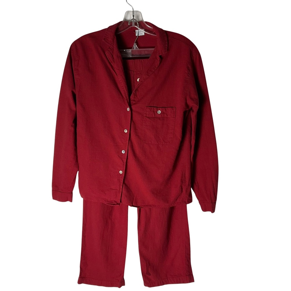 Restoration Hardware Pajama Set Cashmere Cotton Long Sleeve Button-Down Red XS
